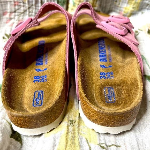 Birkenstock Pink Leather Arizona Soft Footbed Sandals - Picture 5 of 5